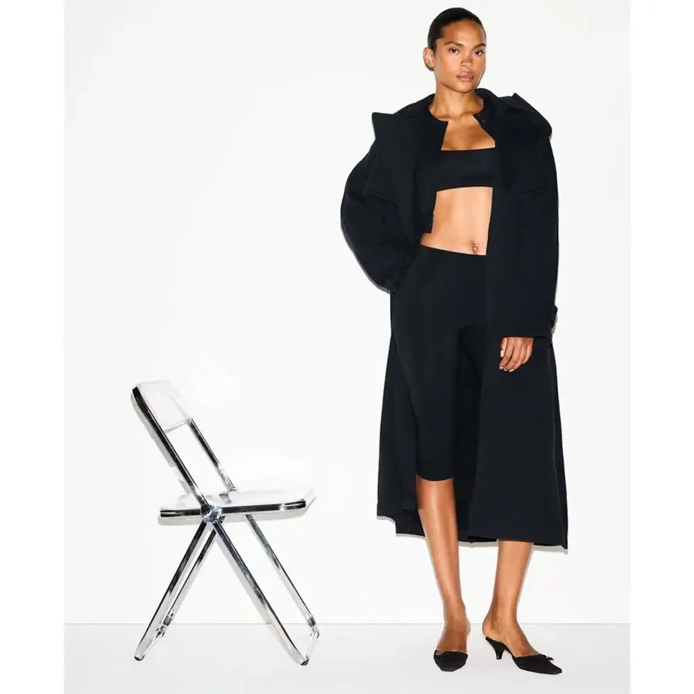 (S) NWT $248 SKIMS Boyfriend Fleece Oversized Trench Coat in Onyx Size Small - Picture 5 of 9